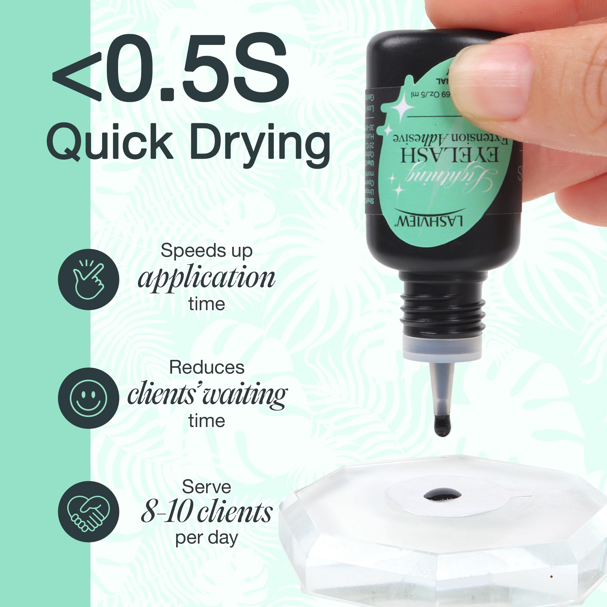 Lashview adhesivo, retención de 6–8 semanas para looks duraderos.