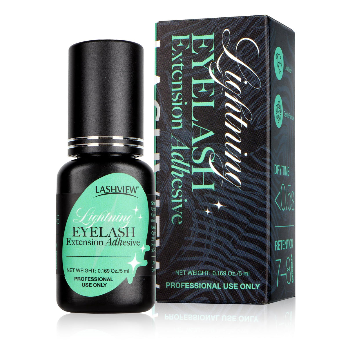 Lashview adhesivo para extensiones, secado rápido para aplicación profesional.