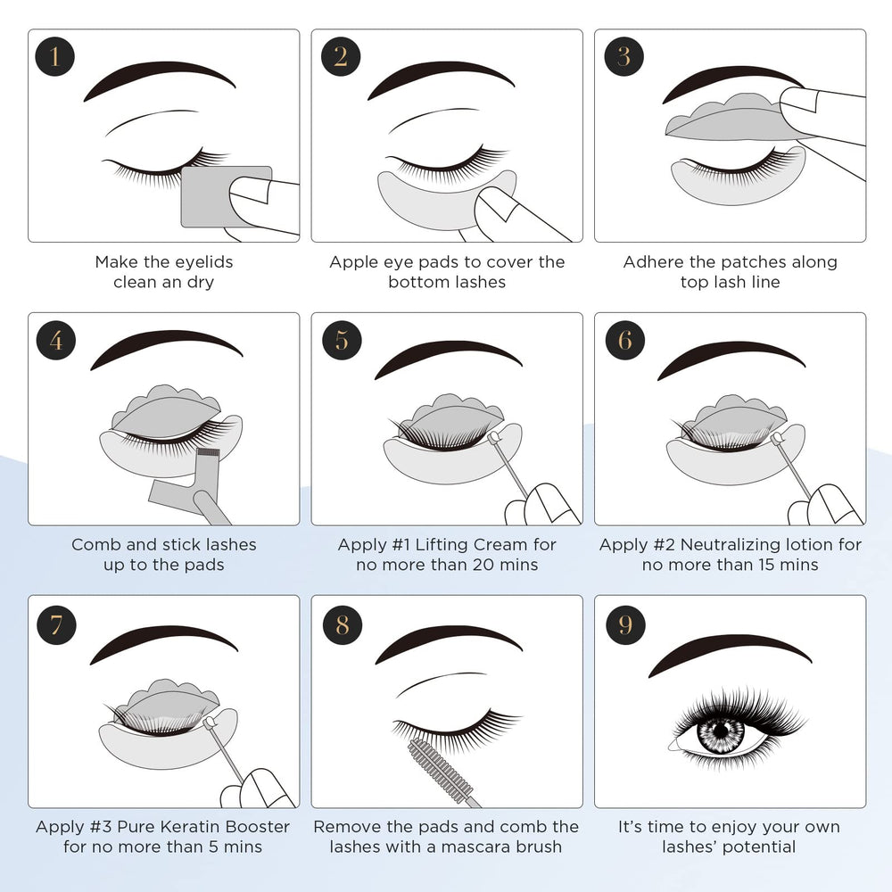 LASHVIEW escudos para pestañas con tallas S, M y L para levantamiento uniforme.