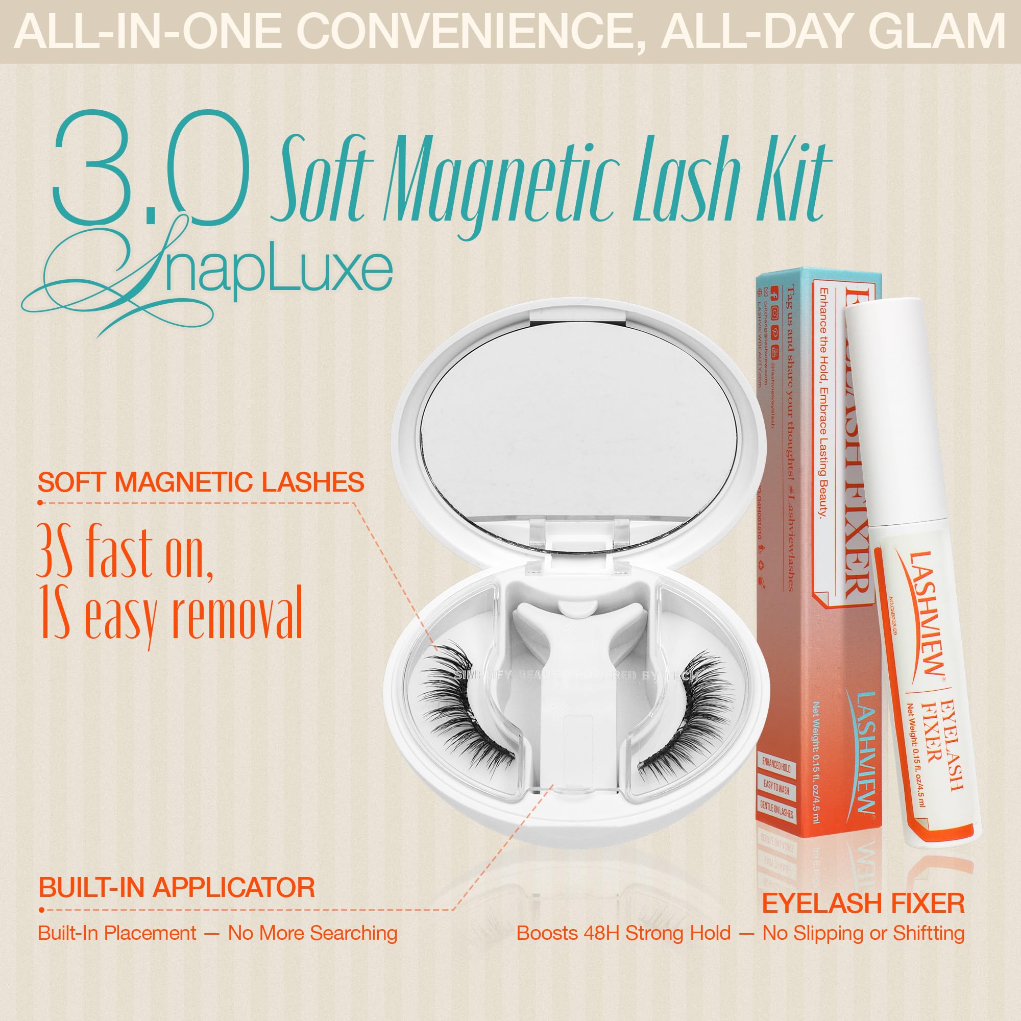Pestañas magnéticas LASHVIEW sin pegamento para un maquillaje limpio.