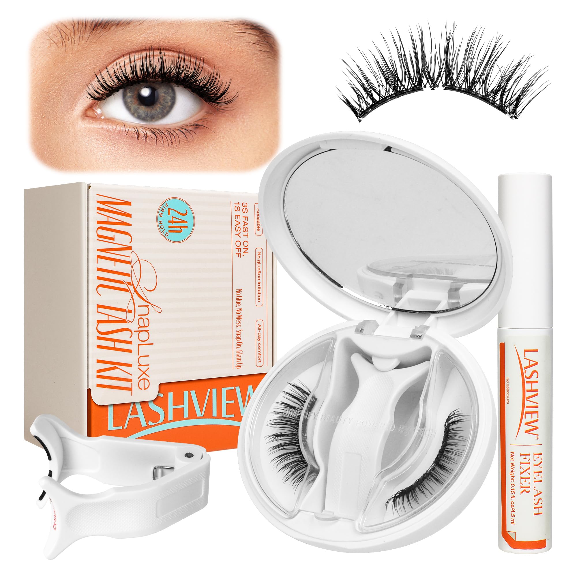 Pestañas magnéticas LASHVIEW con aplicador para un look rápido y natural.