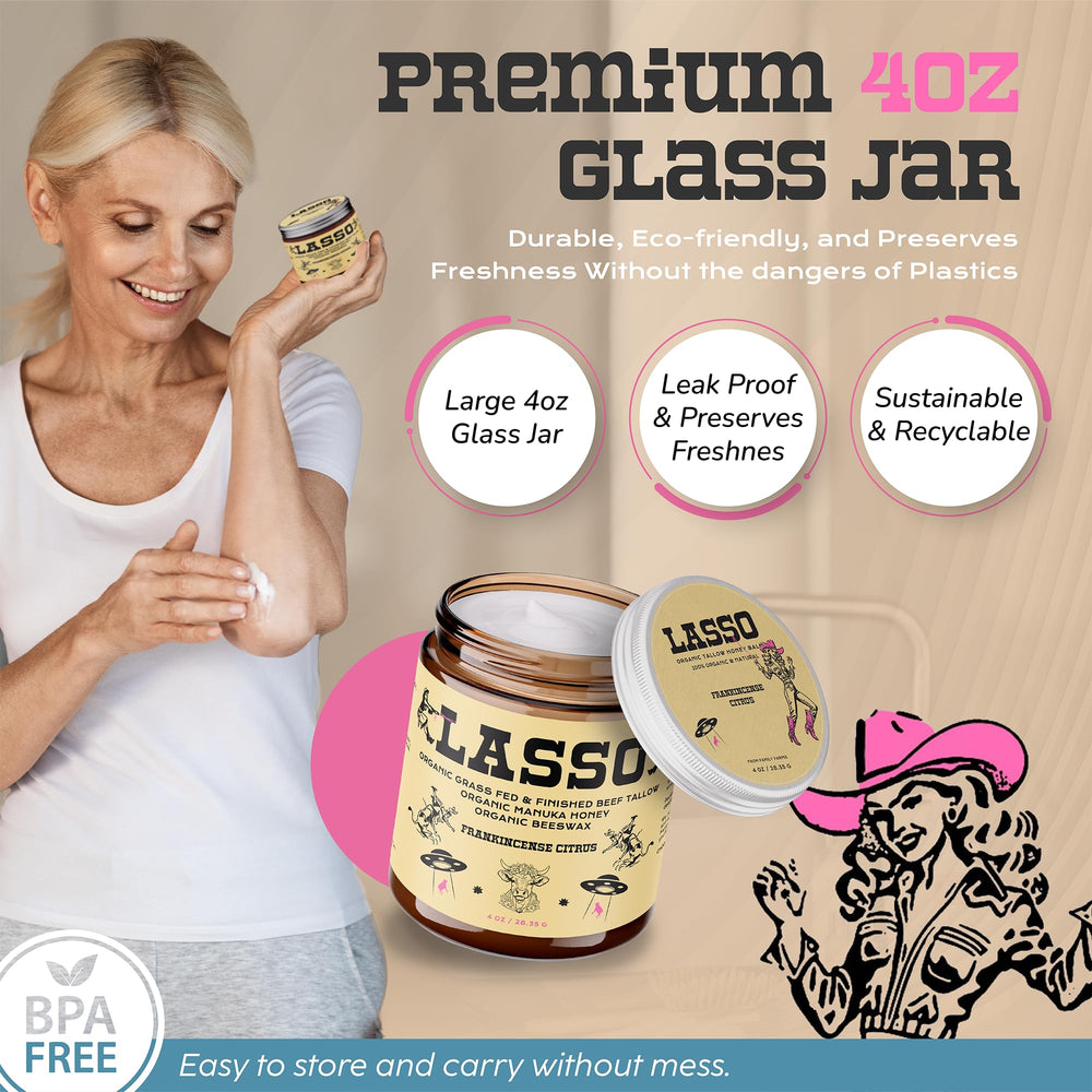 LASSO TALLOW envase práctico para uso diario del bálsamo.