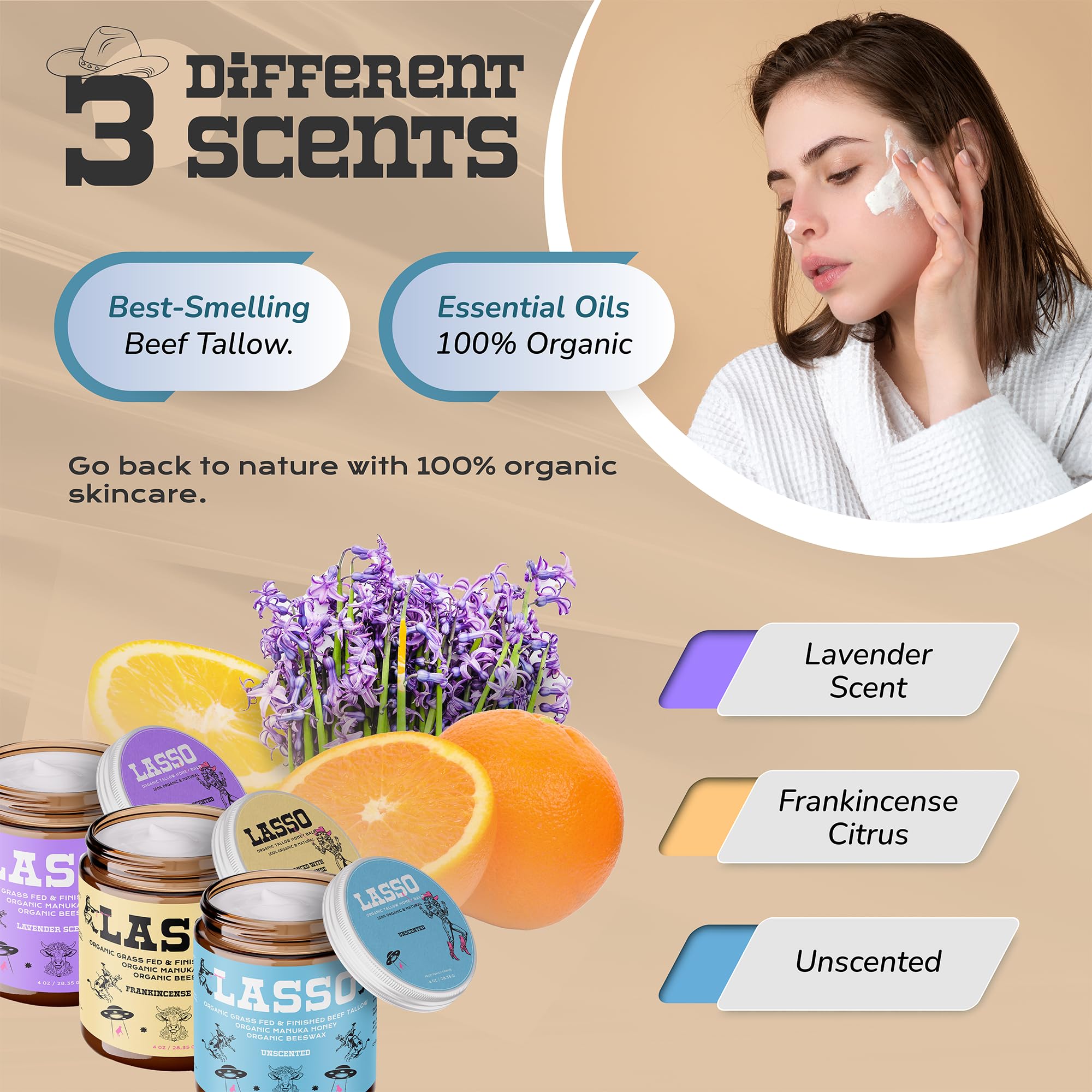 LASSO TALLOW bálsamo nutriente con vitaminas para piel protegida.