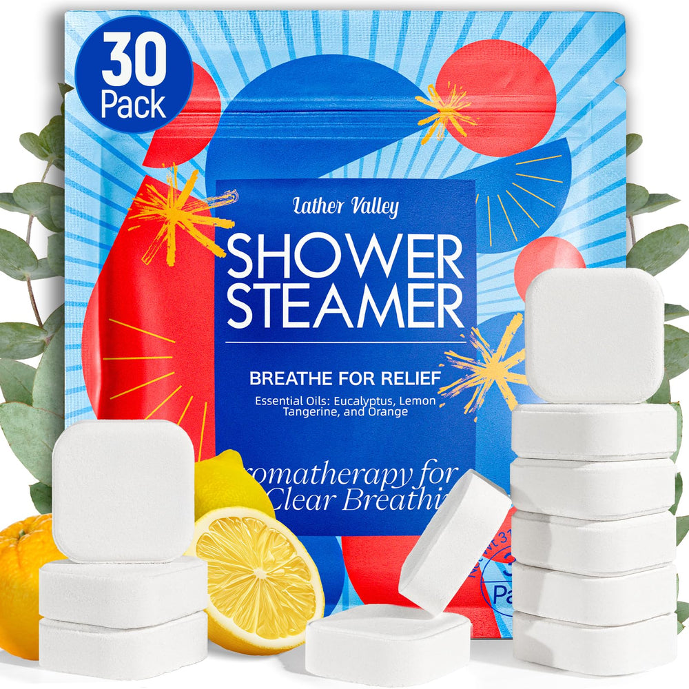 Lather Valley pastillas para ducha en empaque de 30, aroma natural para relajación.