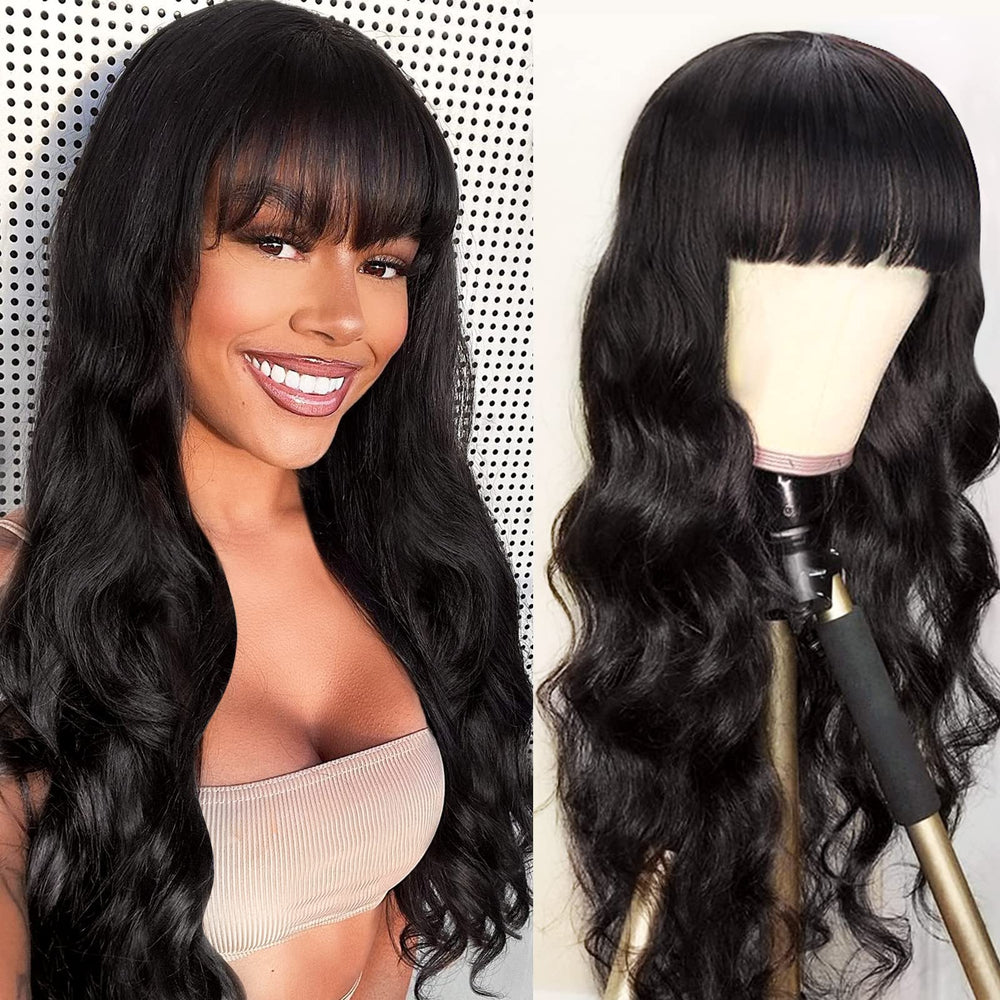 Peluca Lativ: cabello ondulado con franja para look natural diario.