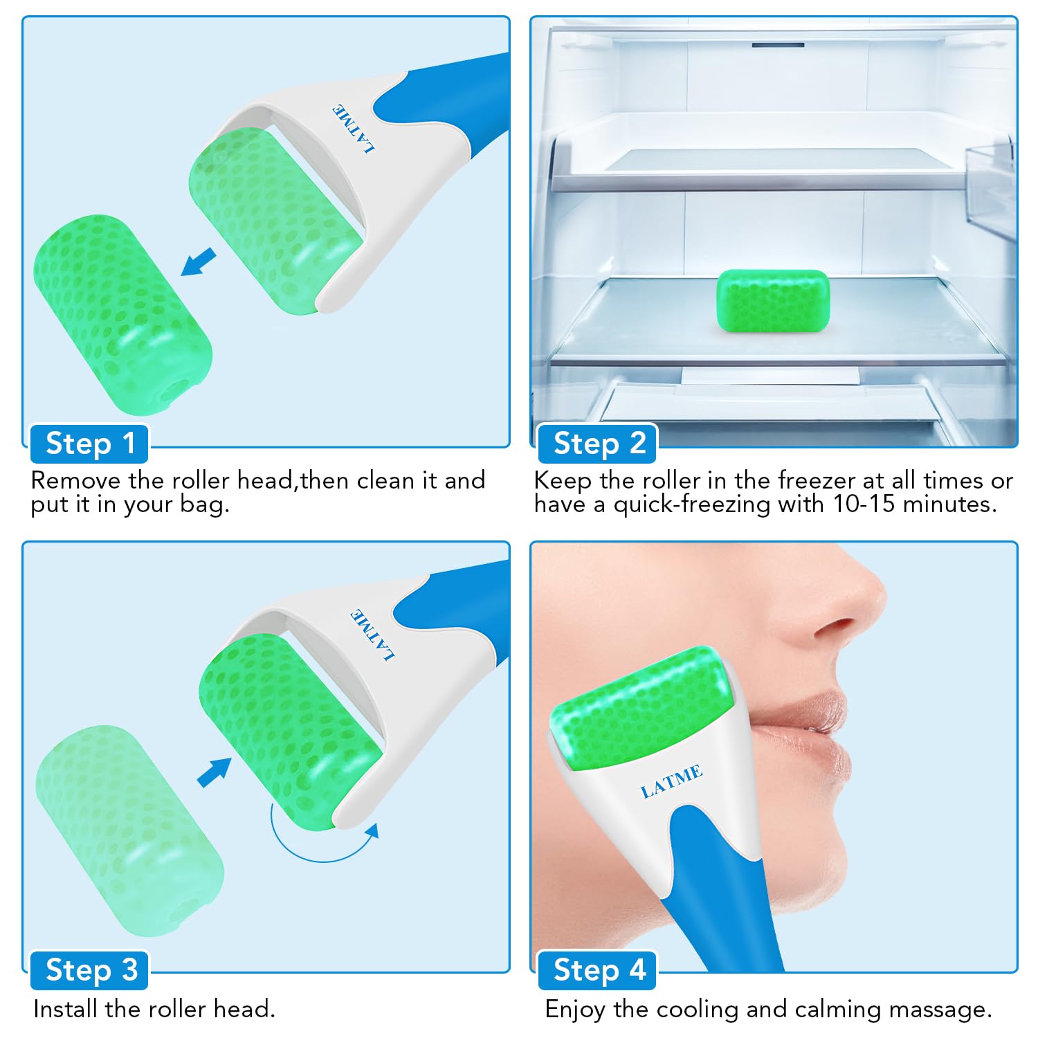 LATME terapia fría para molestias ligeras y tensión facial con uso suave.