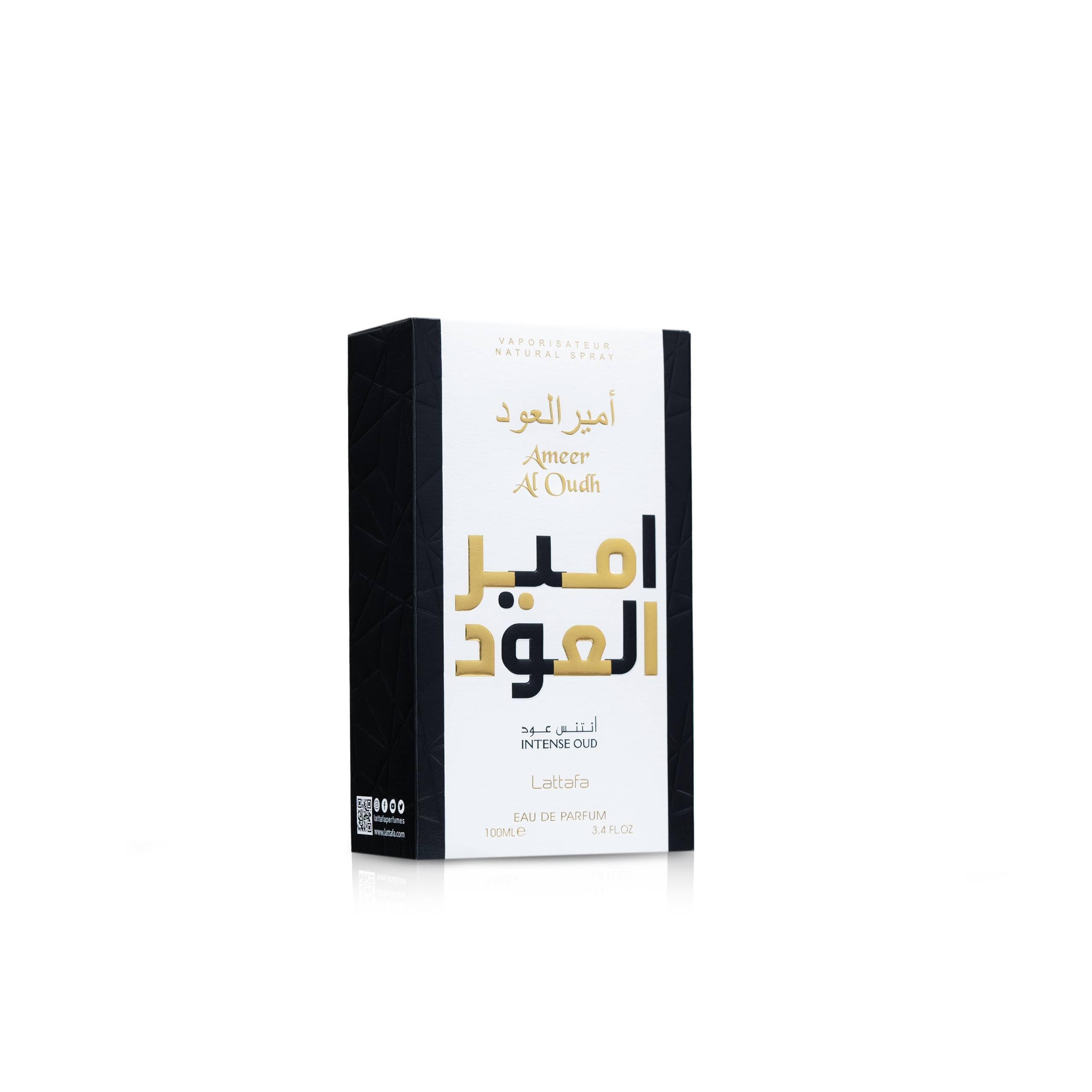 Lattafa Ameer Al Oud Intense, tapa dorada que transmite lujo.