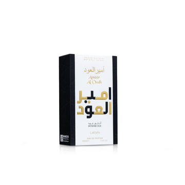 Lattafa Ameer Al Oud Intense, tapa dorada que transmite lujo.