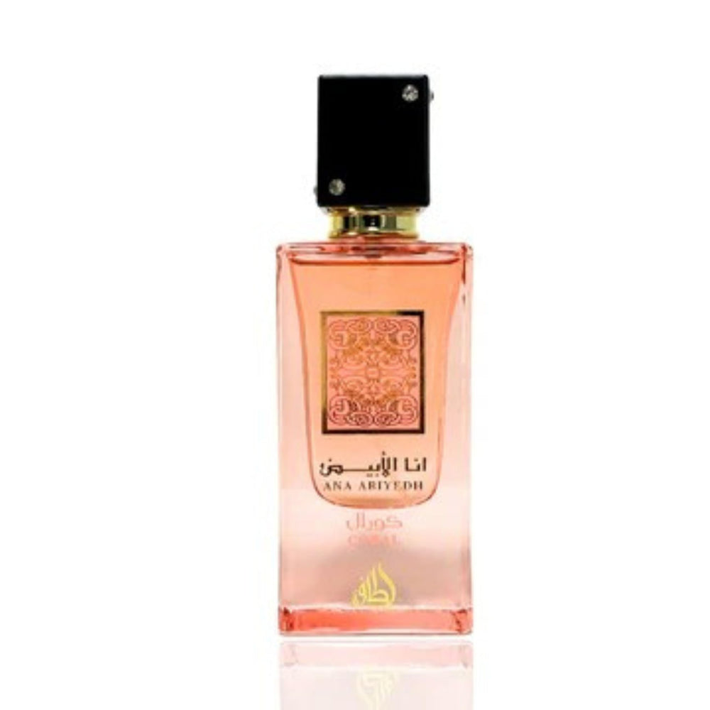 Lattafa Ana Abiyedh Coral, notas-corazon coco-flor blanca, toque cremoso y tropical.