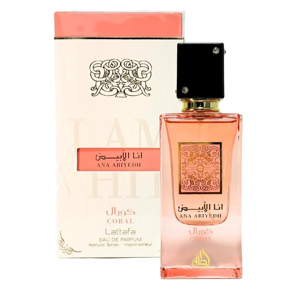 Lattafa Ana Abiyedh Coral, notas-salida melocotón-sandía-naranja, inicio fresco y jugoso.