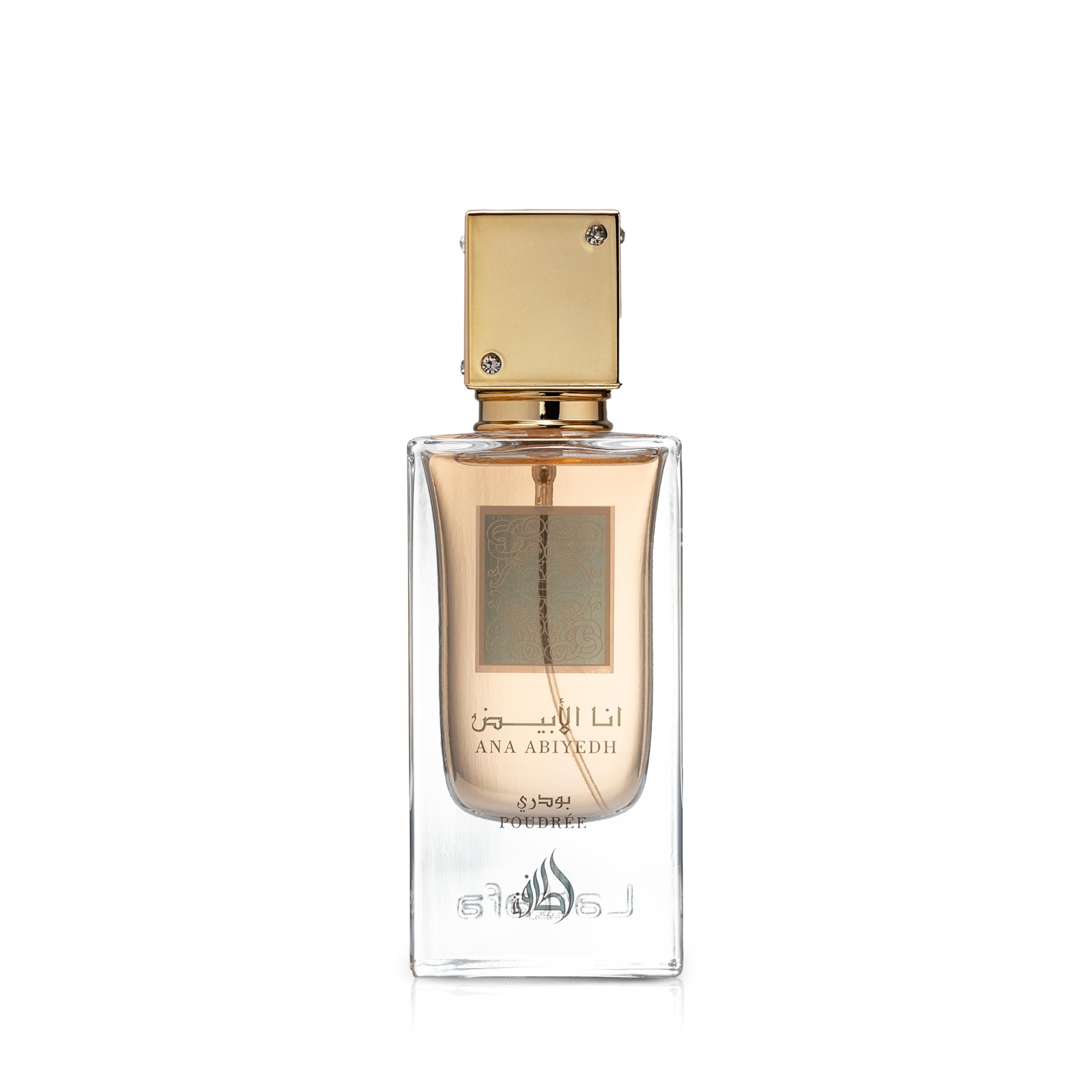 Lattafa Ana Abiyedh Poudrée en frasco de vidrio, aroma floral para mujeres.