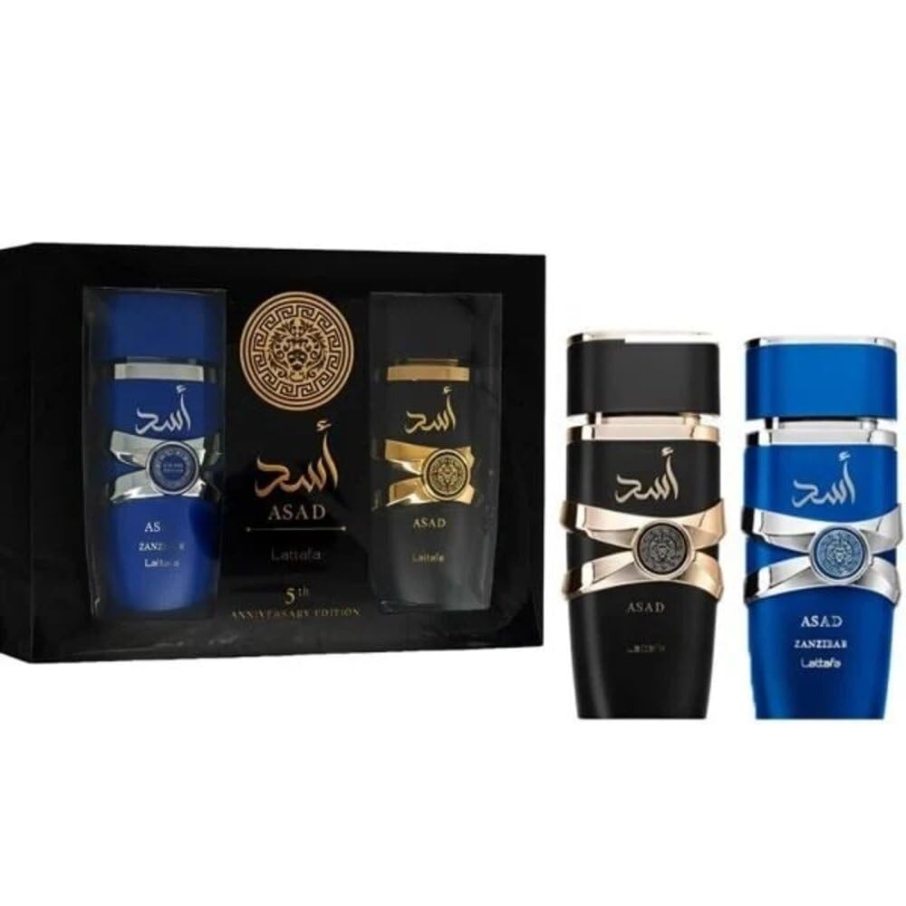 Lattafa Asad 5ª Edición: caja-regalo elegante con dos fragancias.