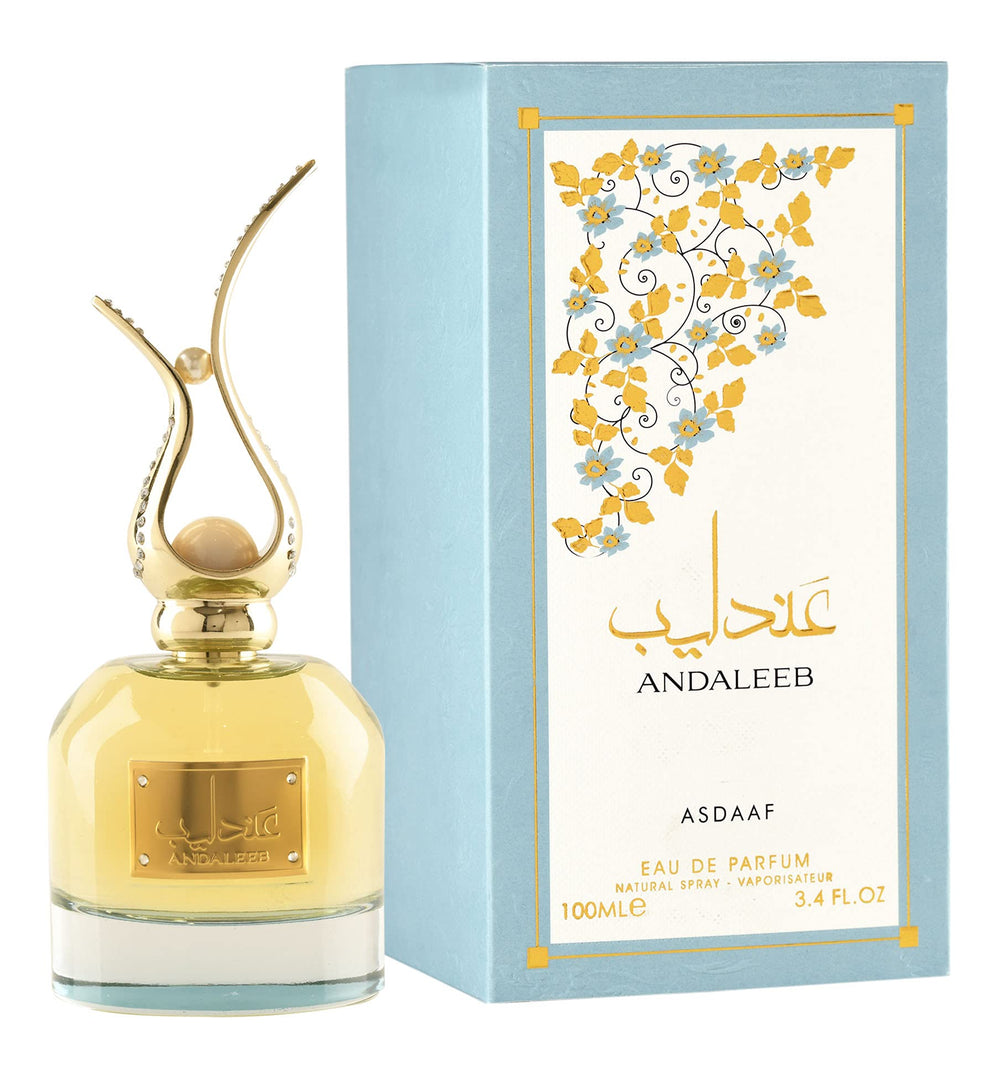 Lattafa Asdaaf Andaleeb frasco frontal, aroma elegante para uso diario