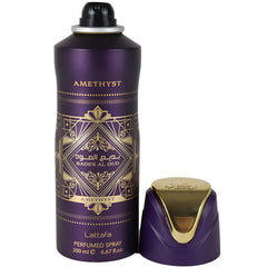 Lattafa Badee Al Oud Amethyst, detalle de notas aromáticas para perfume floral y especiado.