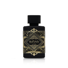 Lattafa Bade’e Al Oud frasco-oro, aroma intenso ideal para momentos especiales