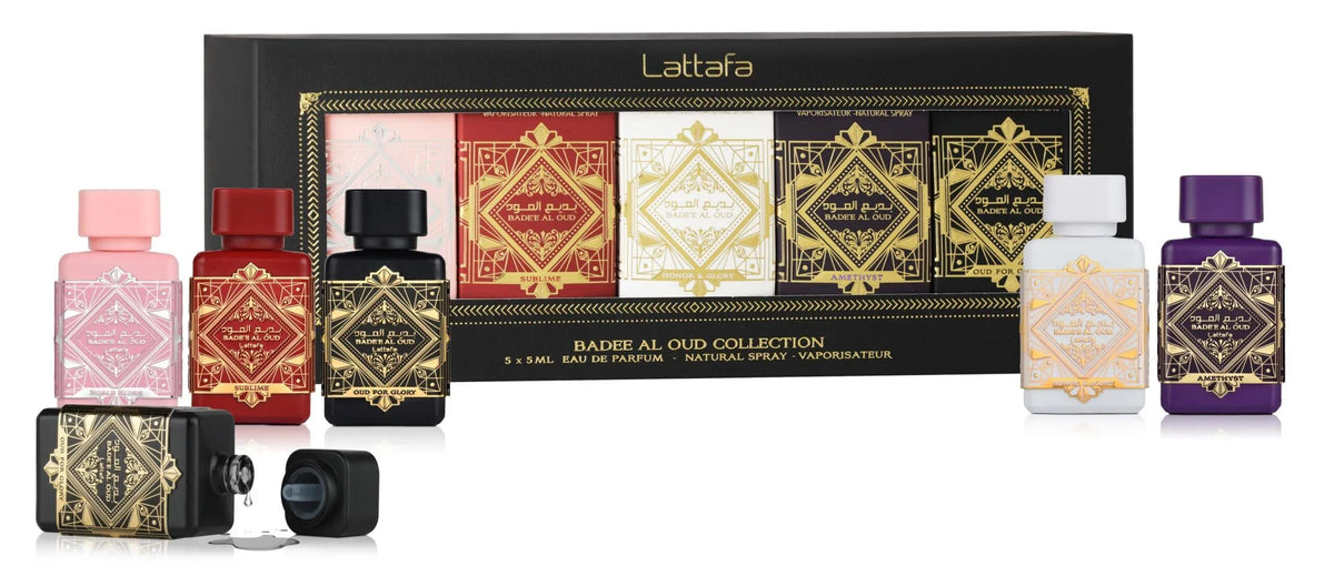 Lattafa Bade’e Al Oud Honor y Gloria: aroma dulce y especiado para ocasiones elegantes.