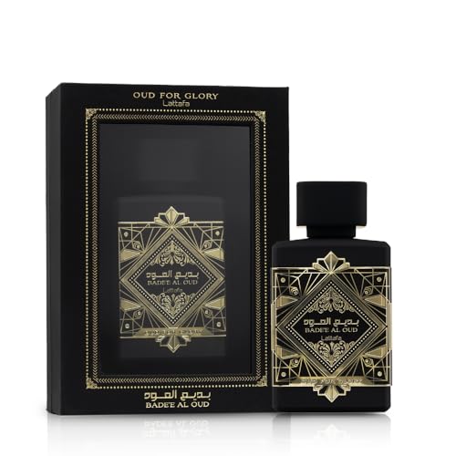 Lattafa Bade’e Al Oud notas-oud-pachouli, perfil ámbar amaderado para presencia duradera