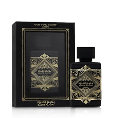 Lattafa Bade’e Al Oud notas-oud-pachouli, perfil ámbar amaderado para presencia duradera