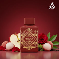 Lattafa Badee Al Oud Sublime fondo musgo vainilla pachulí, base sensual duradera.