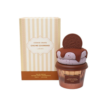 Lattafa Cookie Crave: botella de 75 ml para uso diario y aroma envolvente.