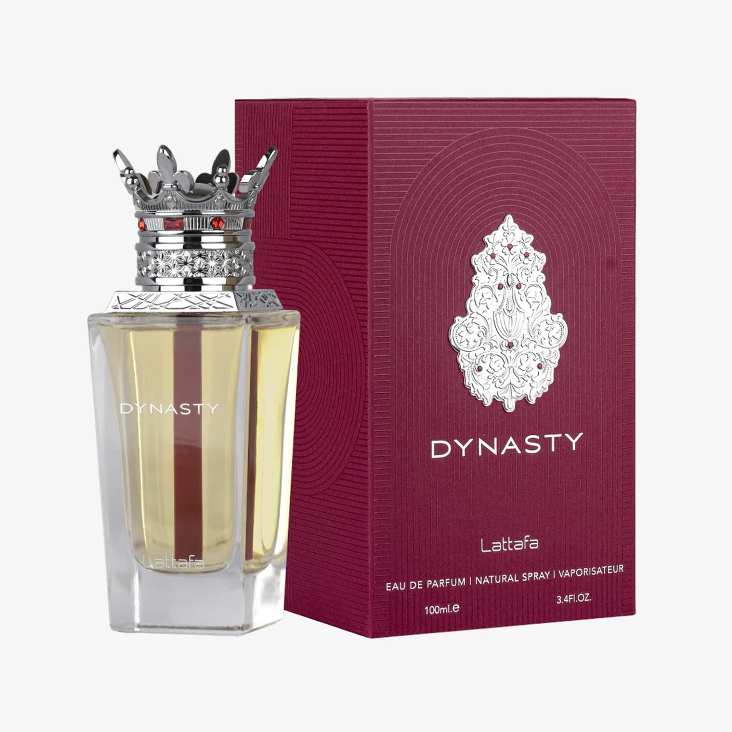 Lattafa Dynasty - botella trasera, diseño contemporáneo que destaca en la colección.