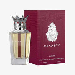 Lattafa Dynasty - botella trasera, diseño contemporáneo que destaca en la colección.