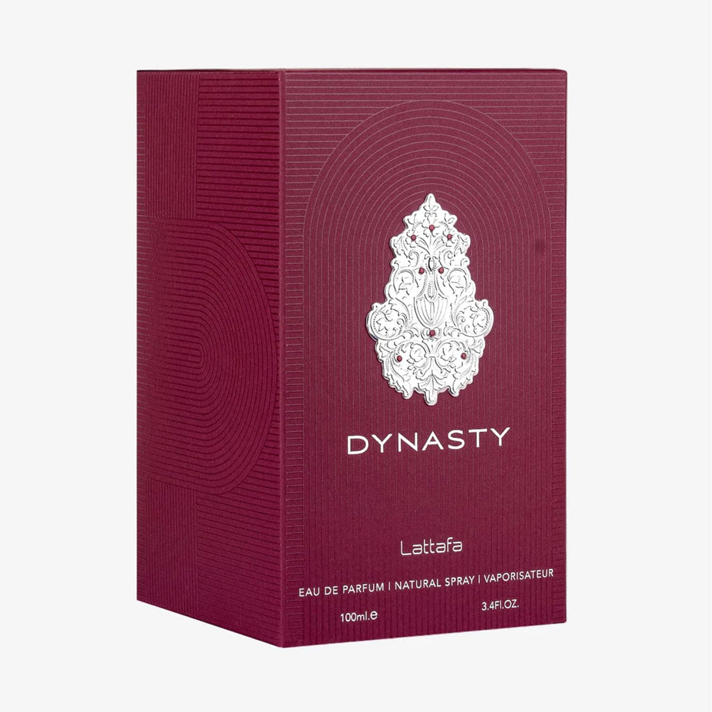 Lattafa Dynasty - detalle de cierre, acabado refinado para regalos.