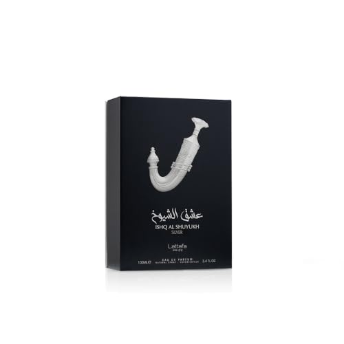 Lattafa Ishq Al Shuyukh Silver, fondo ambarado y maderas para una estela duradera.