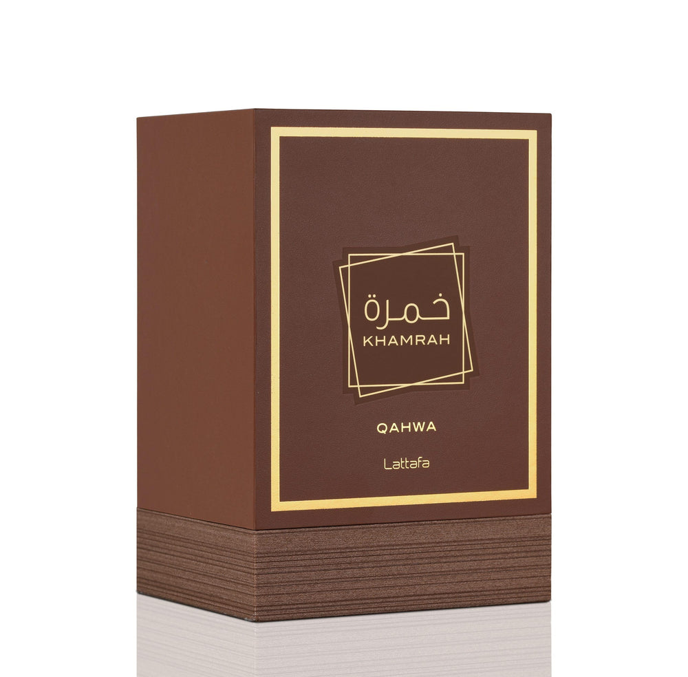 Lattafa Khamrah Qahwa, empaque premium, ideal para regalo o presentación de lujo