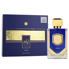 Lattafa Liam Blue Shine: botella frontal con diseño elegante para cualquier ocasión