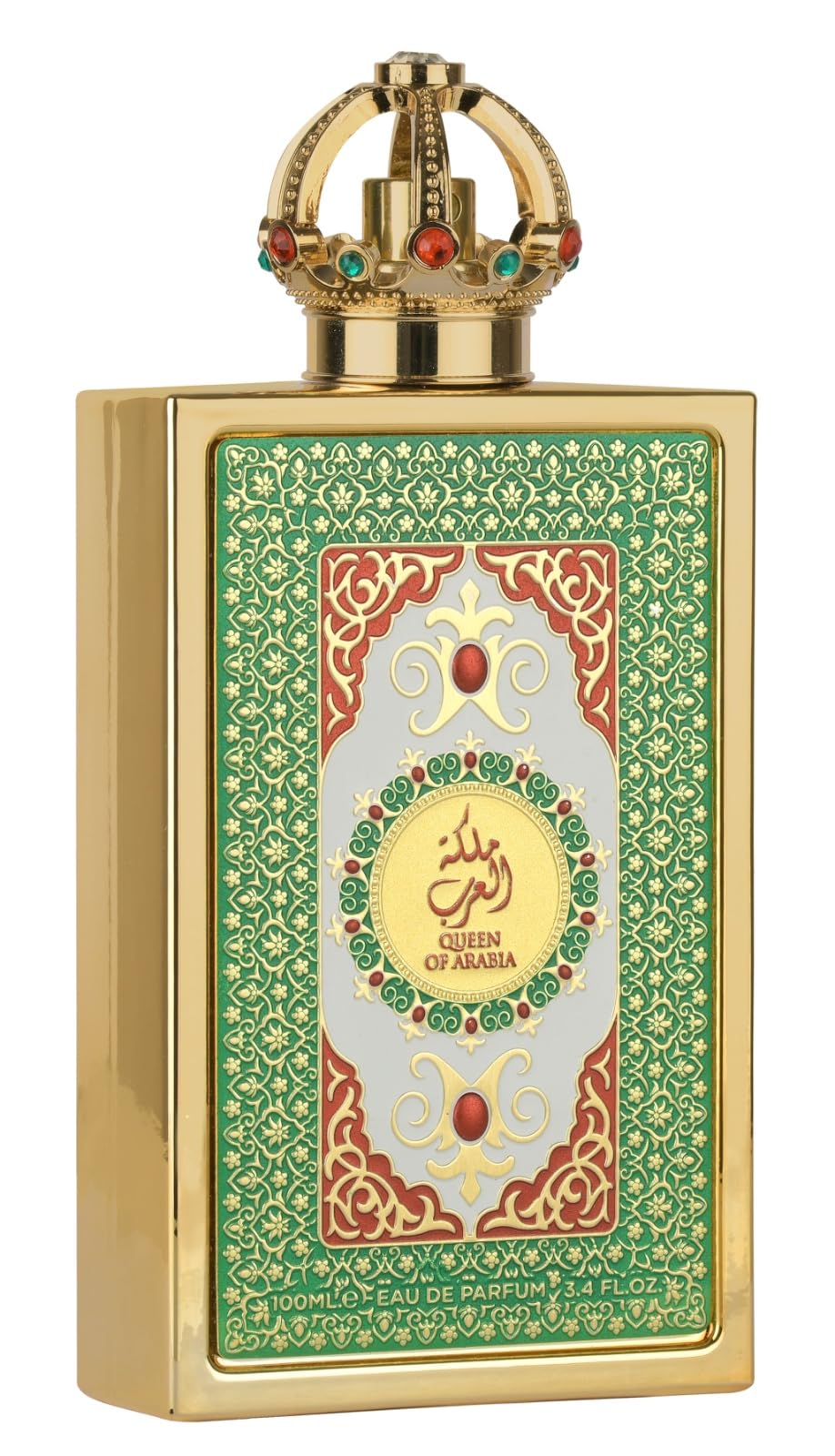 Lattafa Pride Queen of Arabia, botella dorada, ideal para ocasiones especiales y uso nocturno.