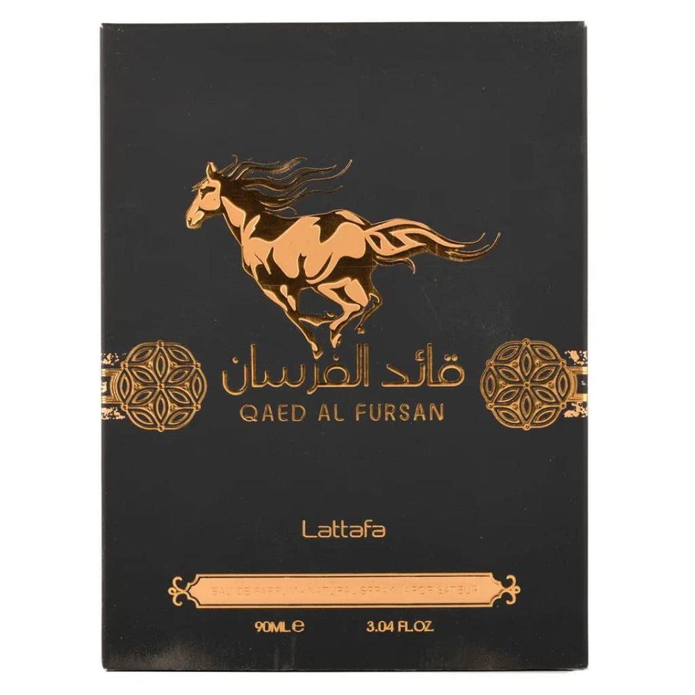 Lattafa Qaed Al Fursan, caja estuche, presentación ideal para regalo.