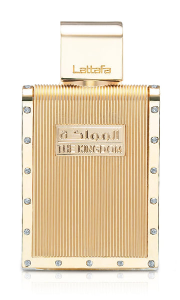 Lattafa Reino: botella frontal, aroma distintivo para caballeros.
