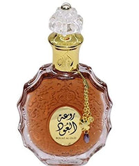 Lattafa Rouat Al Oud, caja frontal sugiere presencia duradera y estilo.