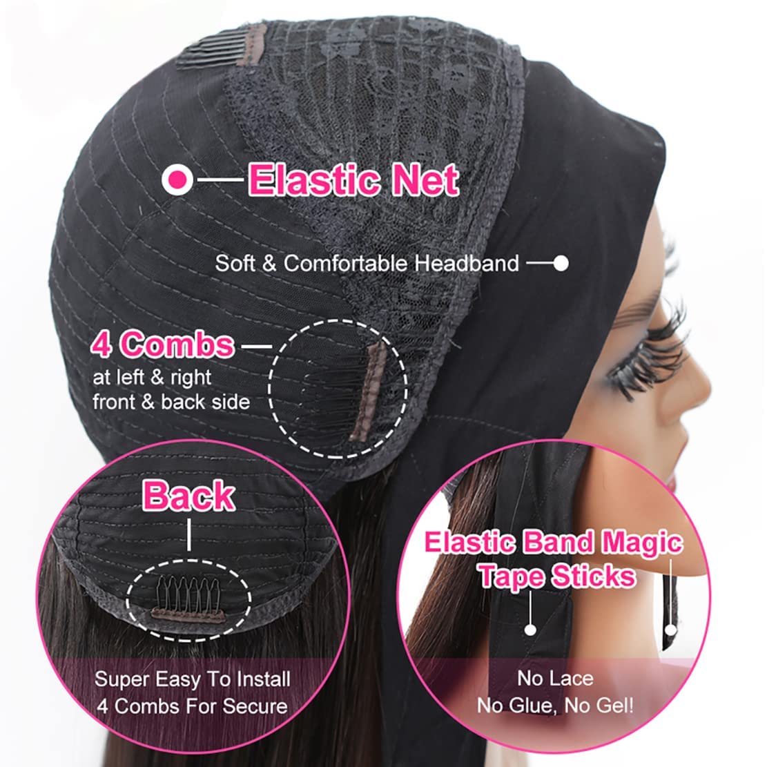 Lauberita Headband Wig talla media para ajuste cómodo.