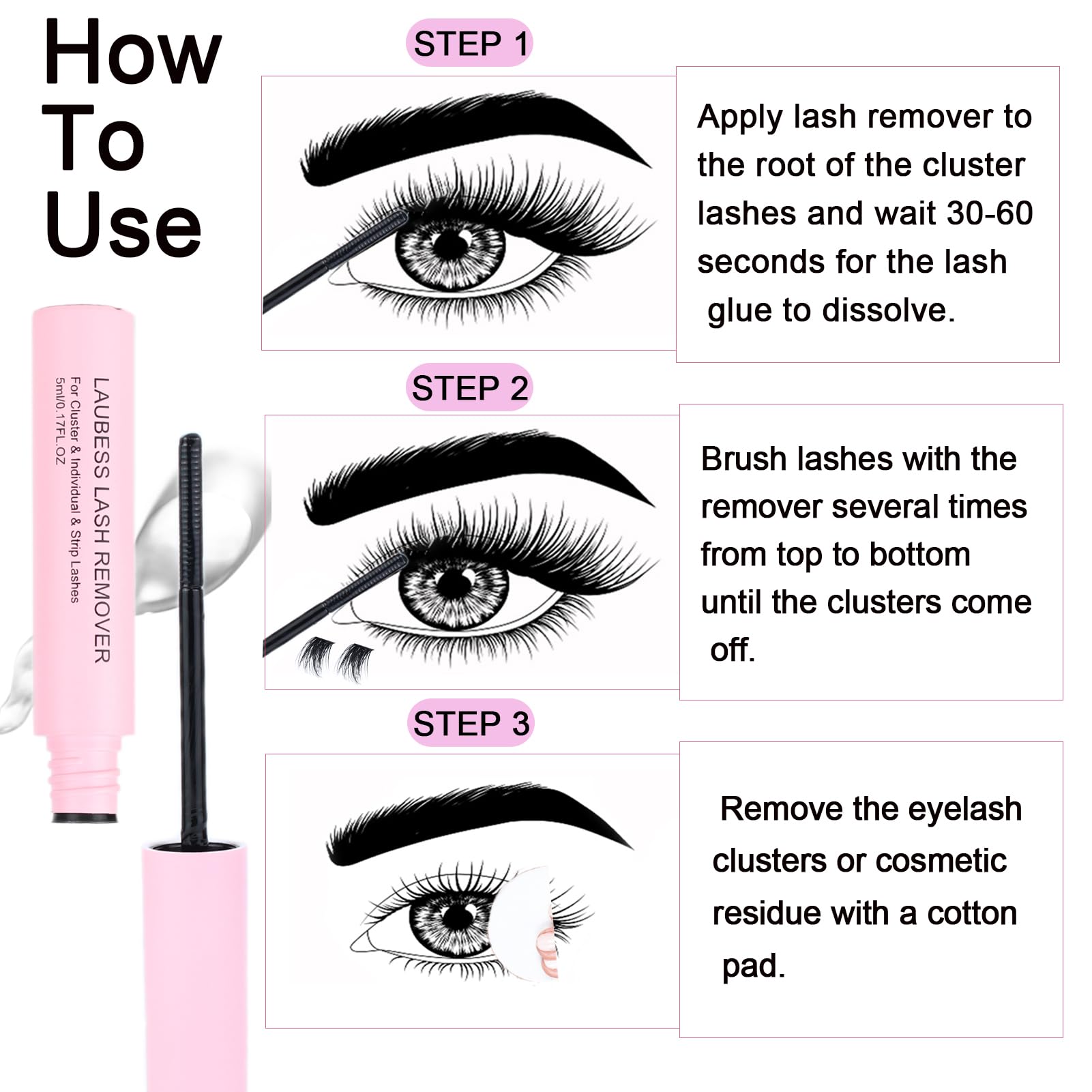Instrucciones simples para retirar pestañas en casa con LAUBESS LASH Removedor