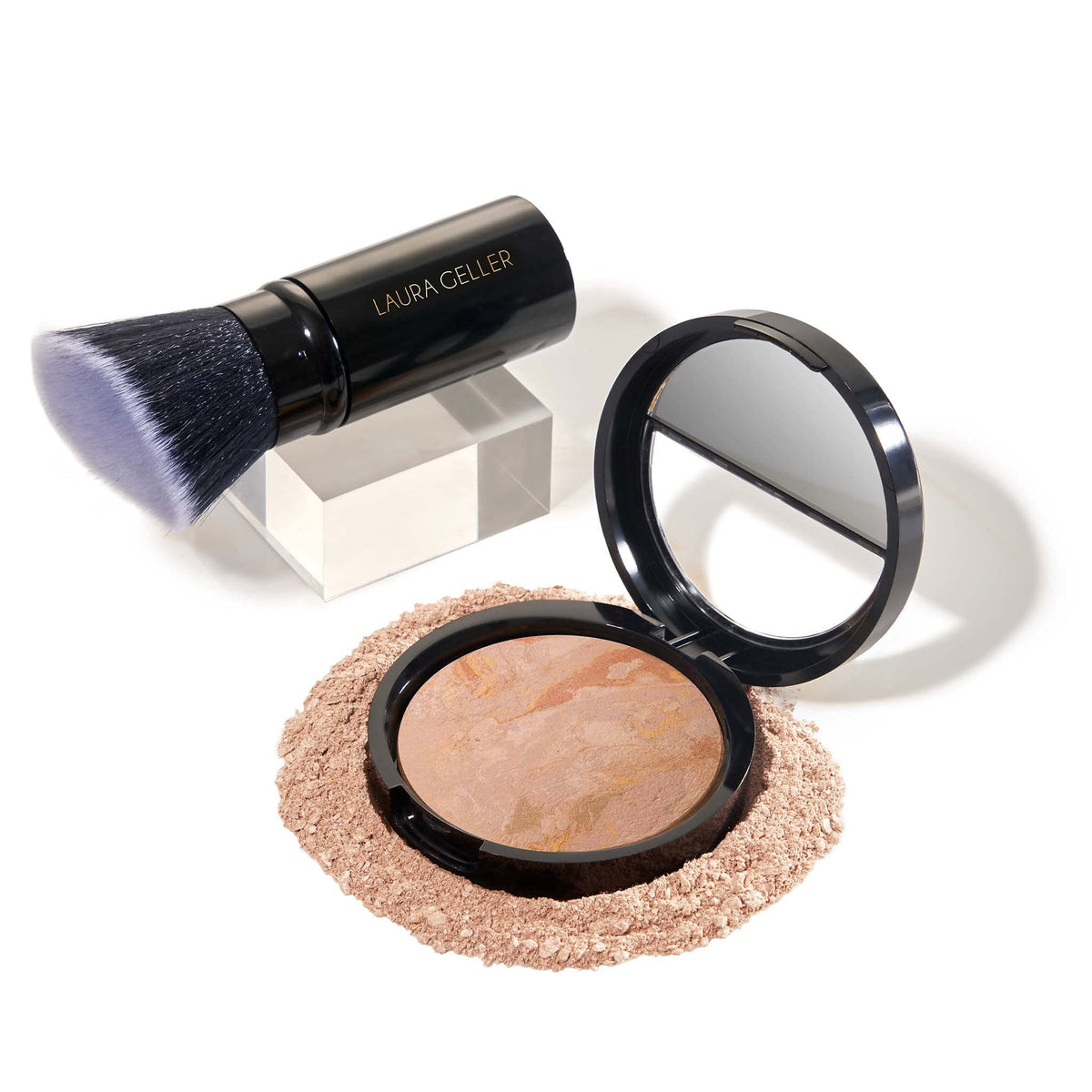 Laura Geller Balance-n-Brighten fundación en polvo con set Kabuki para cobertura natural