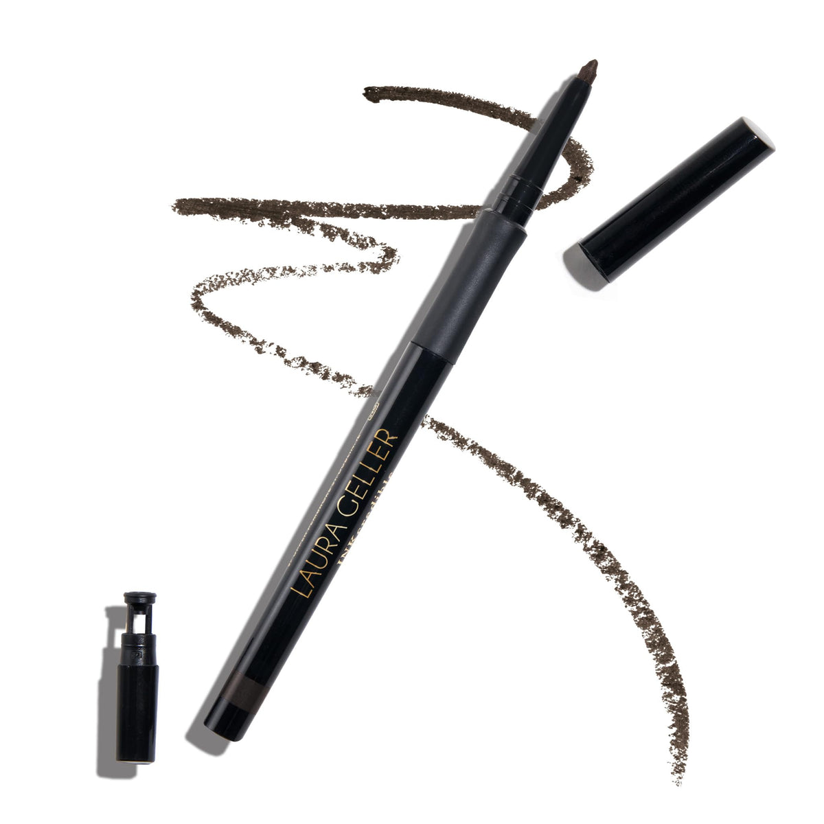 Laura Geller Inkcredible Gel Eyeliner Brown Sugar para delineado fino y preciso.