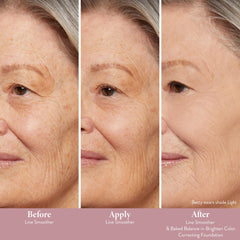 Laura Geller Line Smoother, textura aterciopelada en la piel, preparando el maquillaje.
