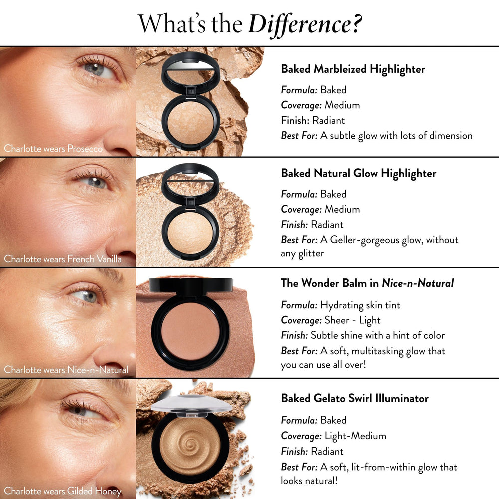 Laura Geller New York Baked Gelato Swirl iluminador gilded honey realce de cejas con luz suave