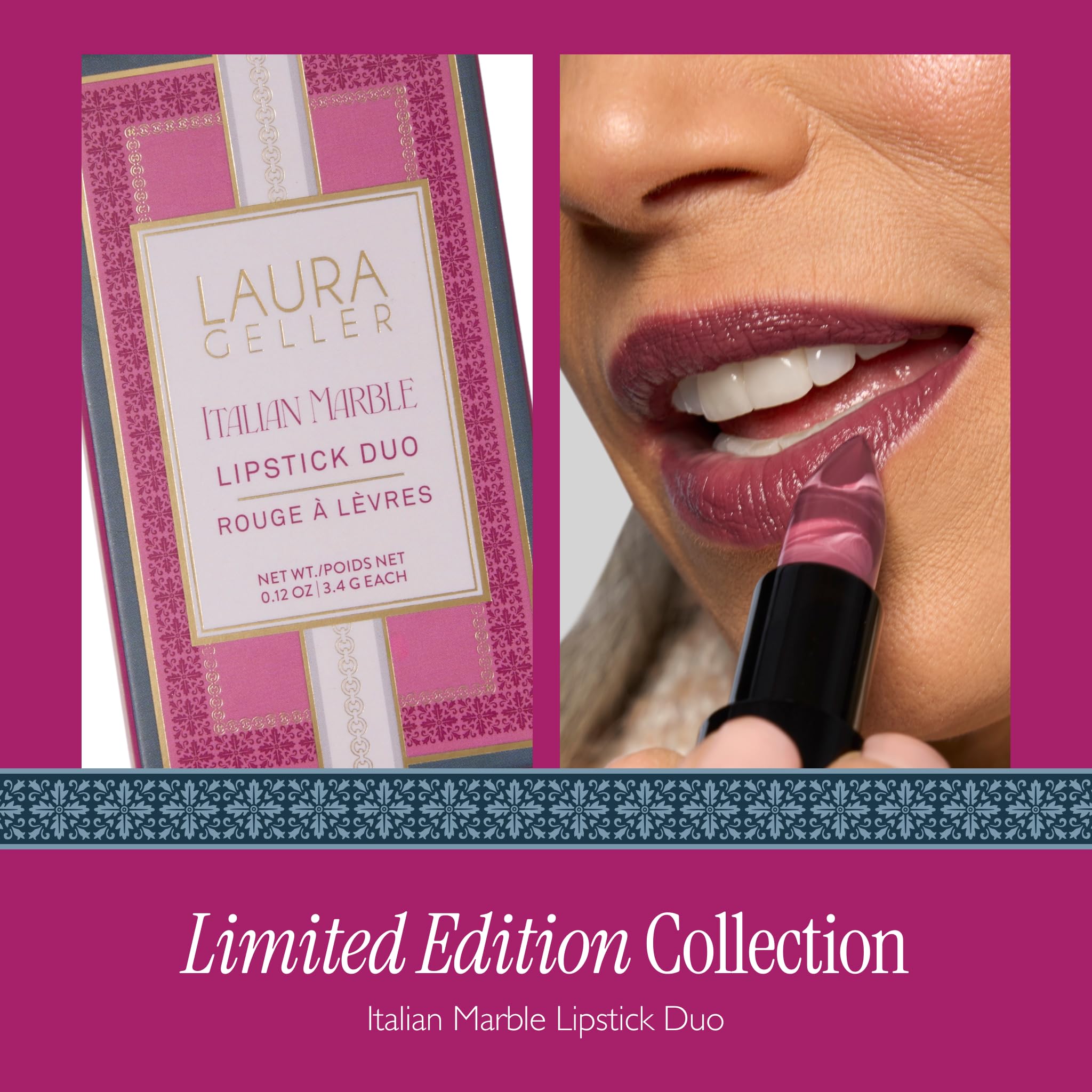 Barra Laura Geller Marble Rose Macaron, tono suave y acabado lujoso.