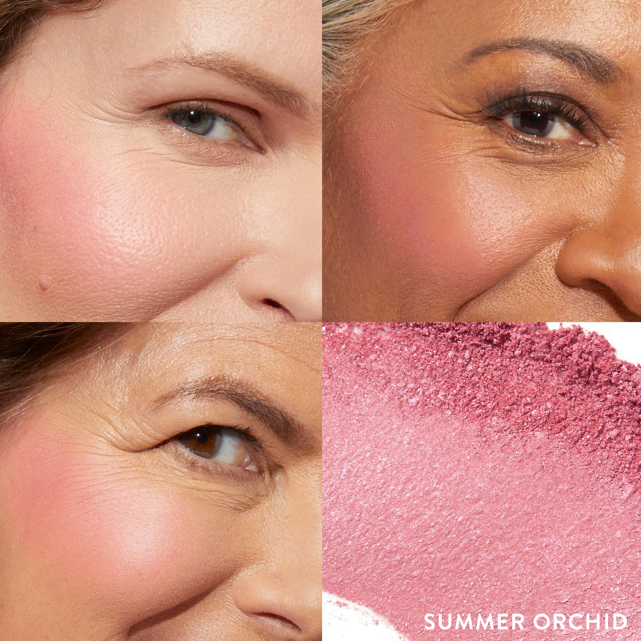Laura Geller New York Blush-n-Brighten swatches Rose Summer Orchid, teinte naturelle.