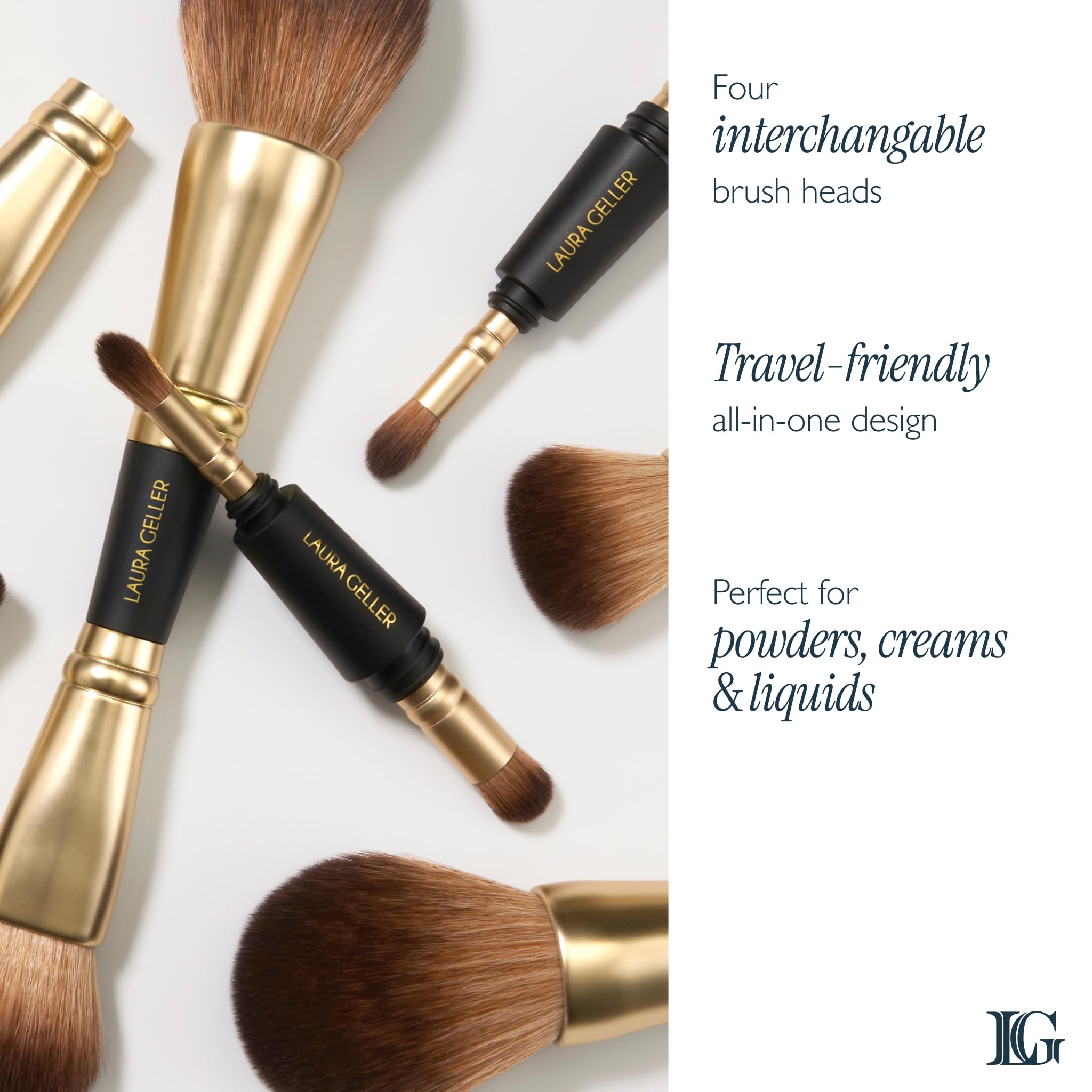 Brocha blush-bronzer-iluminador de Laura Geller New York, versátil para rostro radiante.