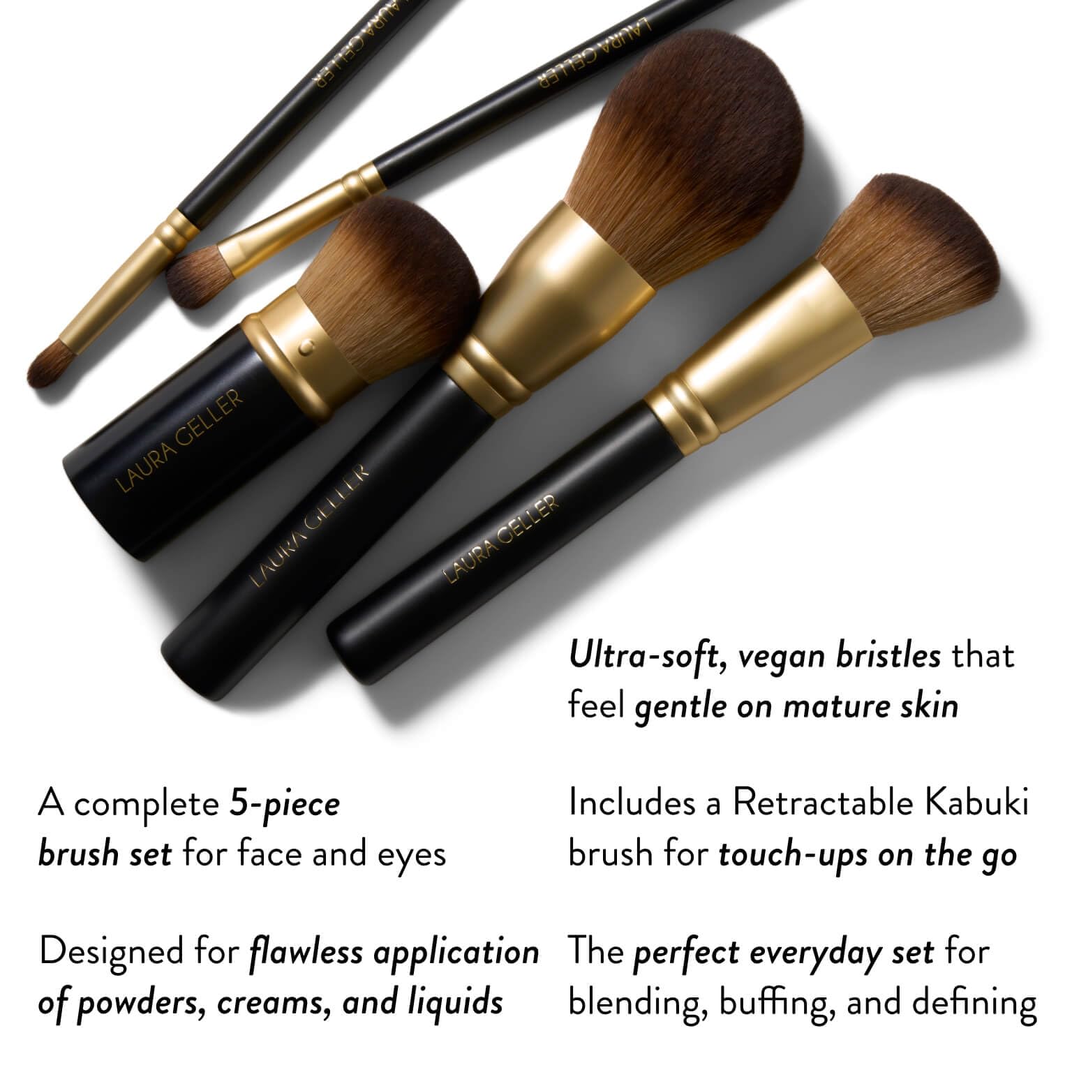 Brochas sin desprendimiento de LAURA GELLER NEW YORK para maquillaje limpio.
