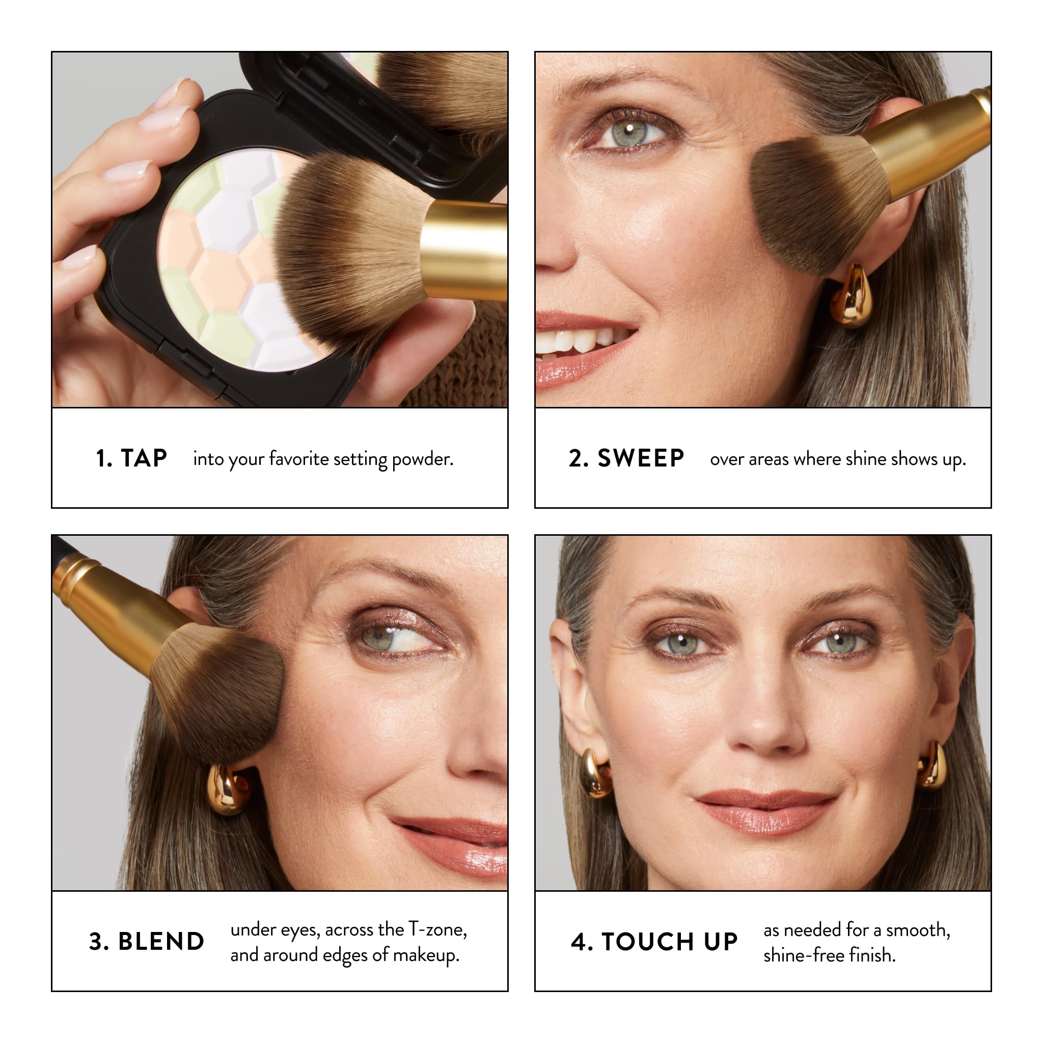 Cepillo de Laura Geller New York para fundacion y corrector que fija la apariencia de forma natural.
