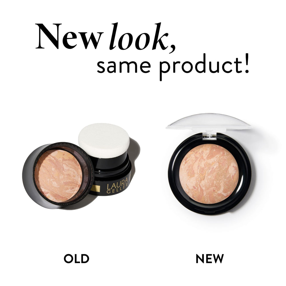 LAURA GELLER NEW YORK color correcting powder swirls blend to even skin tone naturally.