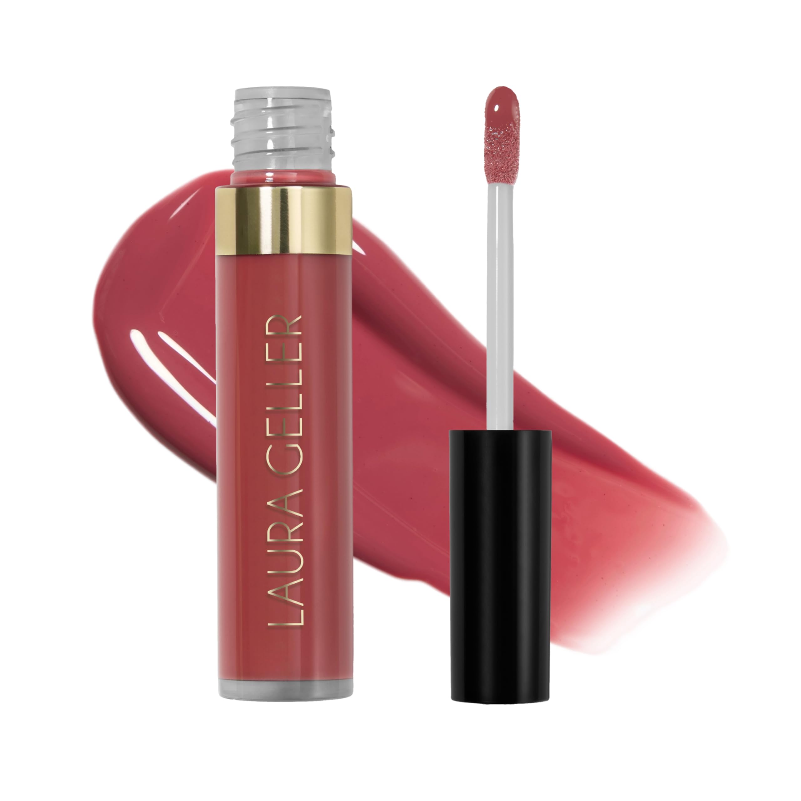 Laura Geller New York Color Luster Lip Gloss Rhubarb Crumble en bote para brillo suave.