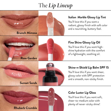 Empaque compacto para retoques con Laura Geller New York Color Luster Lip Gloss.