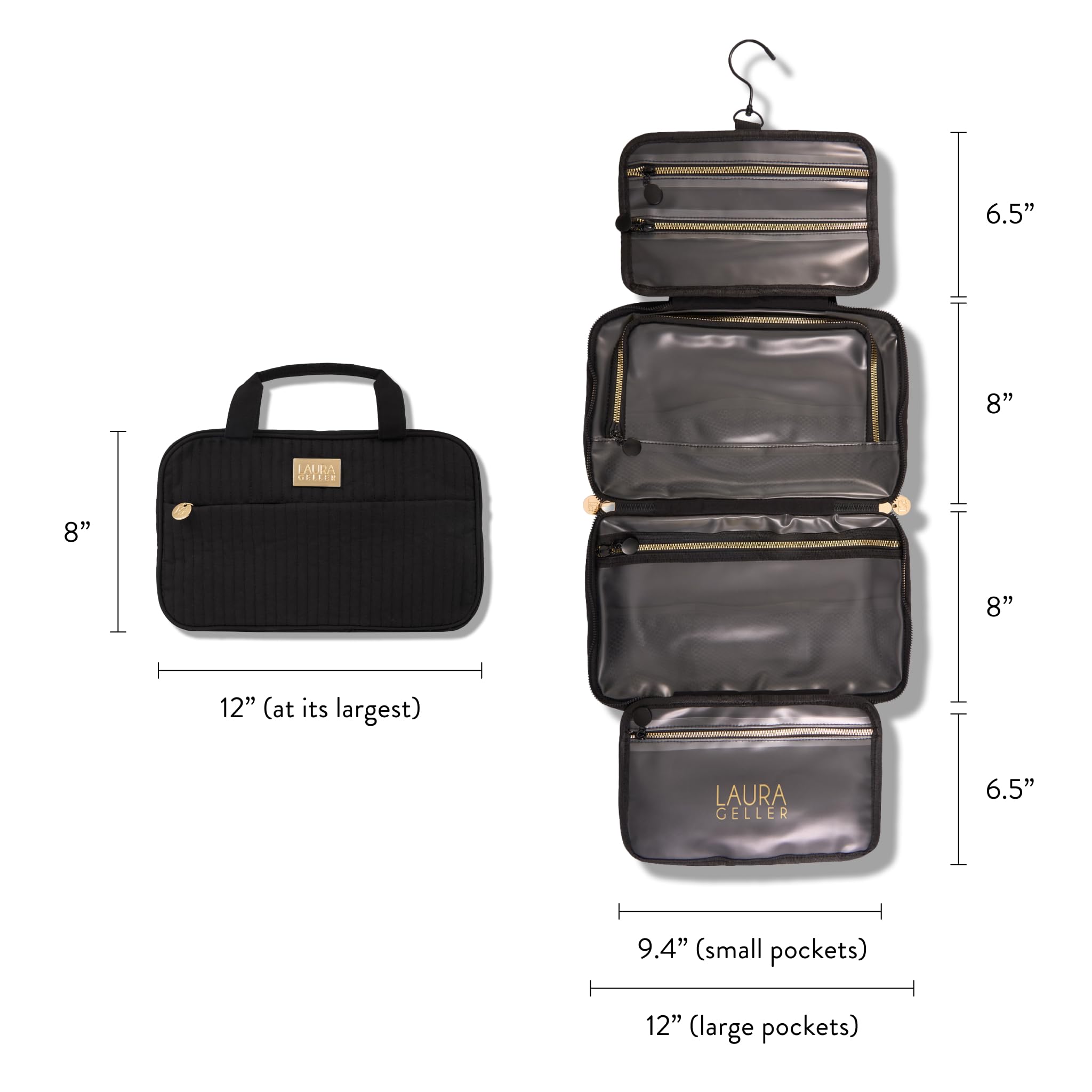 Grande capacité du sac maquillage pliable Laura Geller New York, emportez l'essentiel sans compromis.