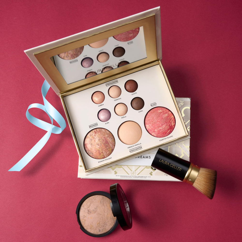 Kit de maquillaje compacto de Laura Geller New York, perfecto para viajar.